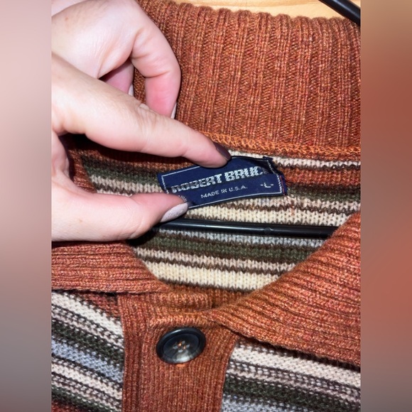 Vintage Robert Bruce Size Large Cardigan Sweater Tan USA-retro - Picture 3 of 7